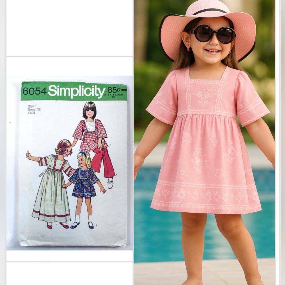 3/$20 Simplicity 6054 Vintage Child’s Caftan Dress & Top Pattern (Size 3)